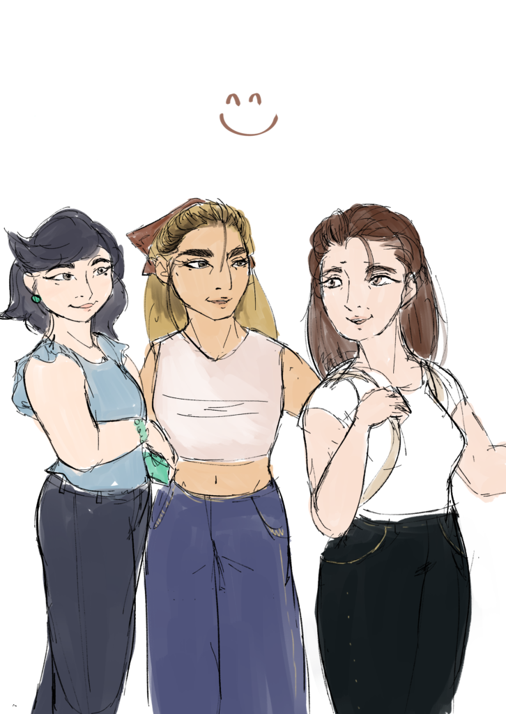 Drawing of Ambriel, Roxanne, and Hallie